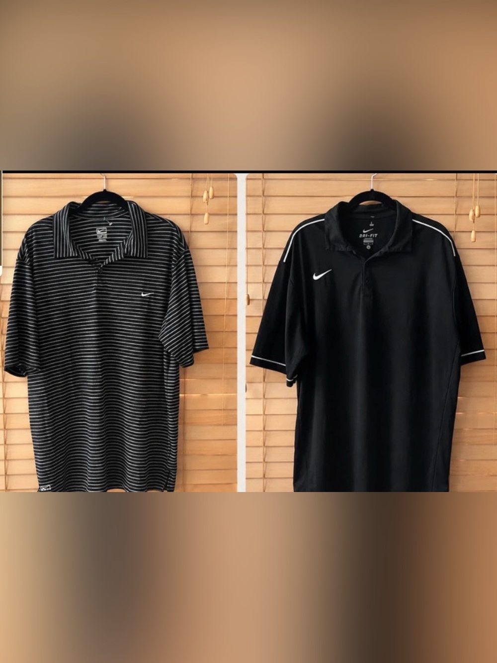 Lot of 2 Nike Men's Dri-FIT Golf Polo Shirts Black / Striped – Size XL